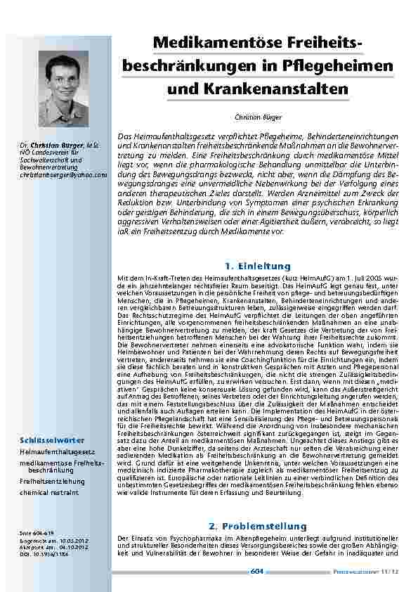 Medikamentöse Freiheitsbeschränkungen in Pflegeheimen und Krankenanstalten