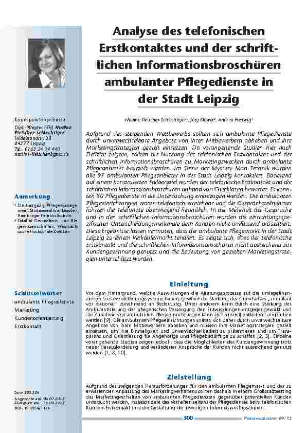 Analyse des telefonischen Erstkontaktes und der schriftlichen Informationsbroschüren ambulanter Pflegedienste in der Stadt Leipzig