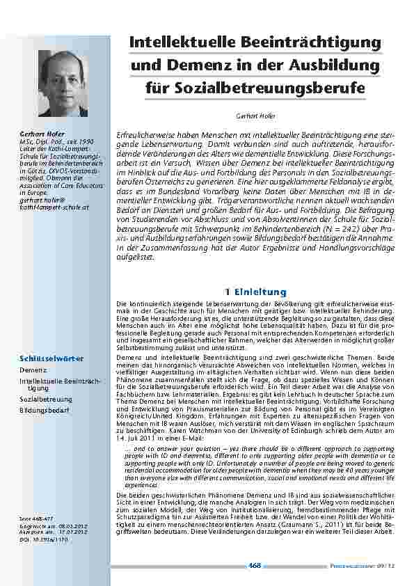 Intellektuelle Beeinträchtigung und Demenz in der Ausbildung für Sozialbetreuungsberufe