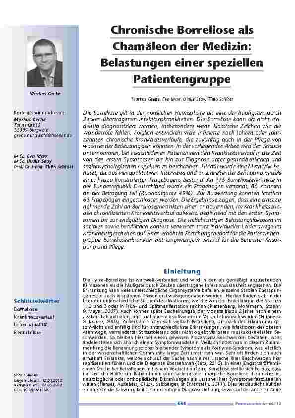 Chronische Borreliose als Chamäleon der Medizin: Belastungen einer speziellen Patientengruppe