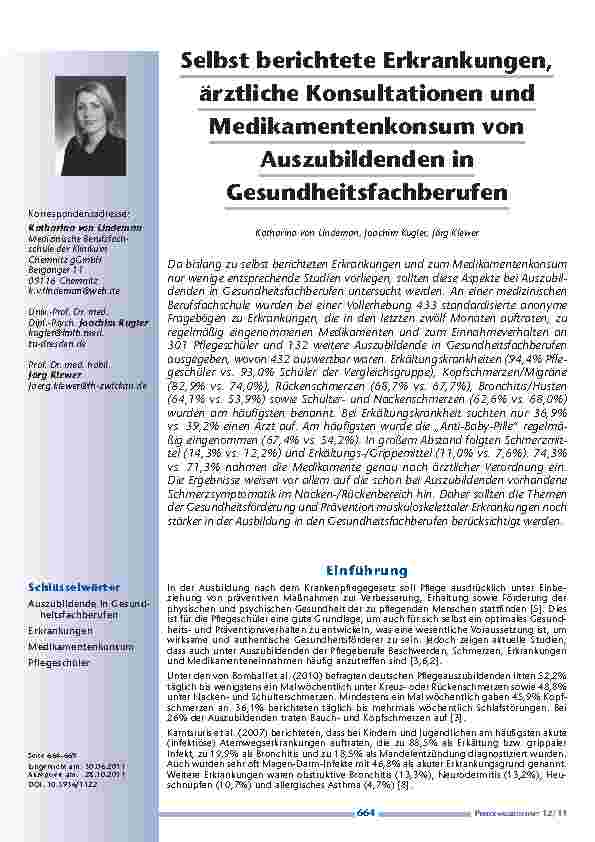 Selbst berichtete Erkrankungen, ärztliche Konsultationen und Medikamentenkonsum von Auszubildenden in Gesundheitsfachberufen
