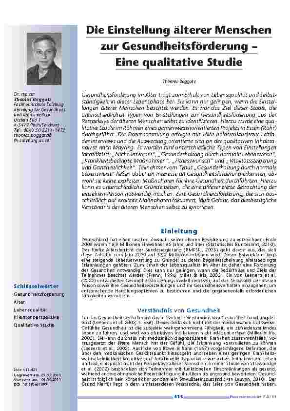 Die Einstellung älterer Menschen zur Gesundheitsförderung – Eine qualitative Studie