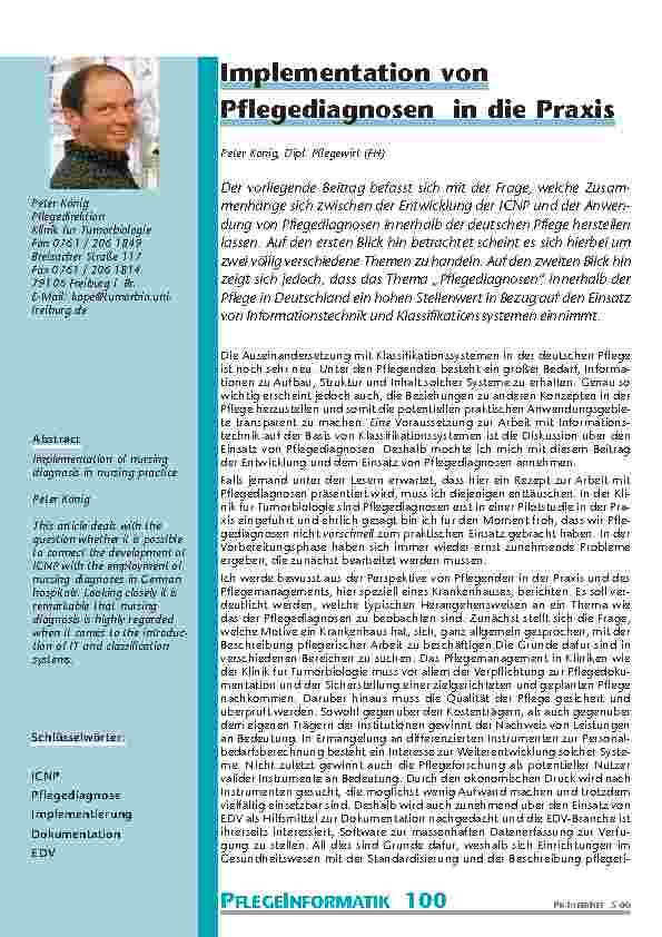 Implementation von Pflegediagnosen in die Praxis