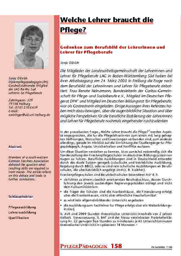 Welche Lehrer braucht die Pflege?