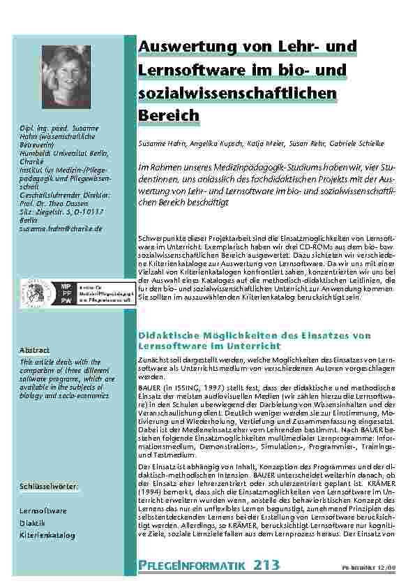 Auswertung von Lehrund Lernsoftware im biound sozialwissenschaftlichen Bereich