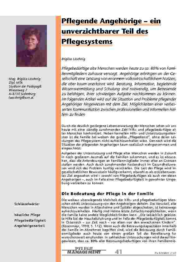 Pflegende Angehörige – ein unverzichtbarer Teil des Pflegesystems