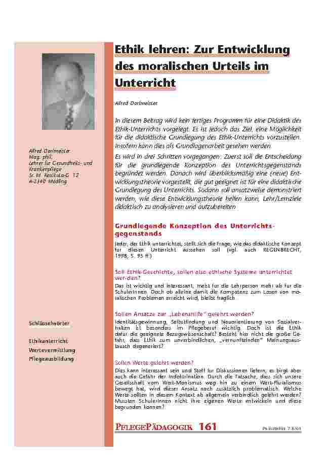Ethik lehren: Zur Entwicklung des moralischen Urteils im Unterricht