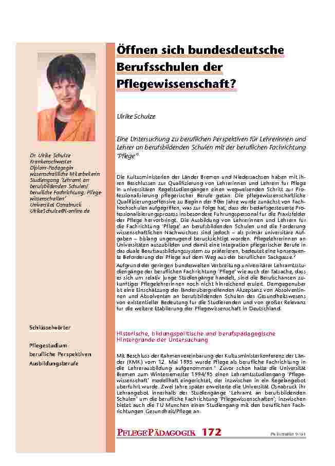 Öffnen sich bundesdeutsche Berufsschulen der Pflegewissenschaft?