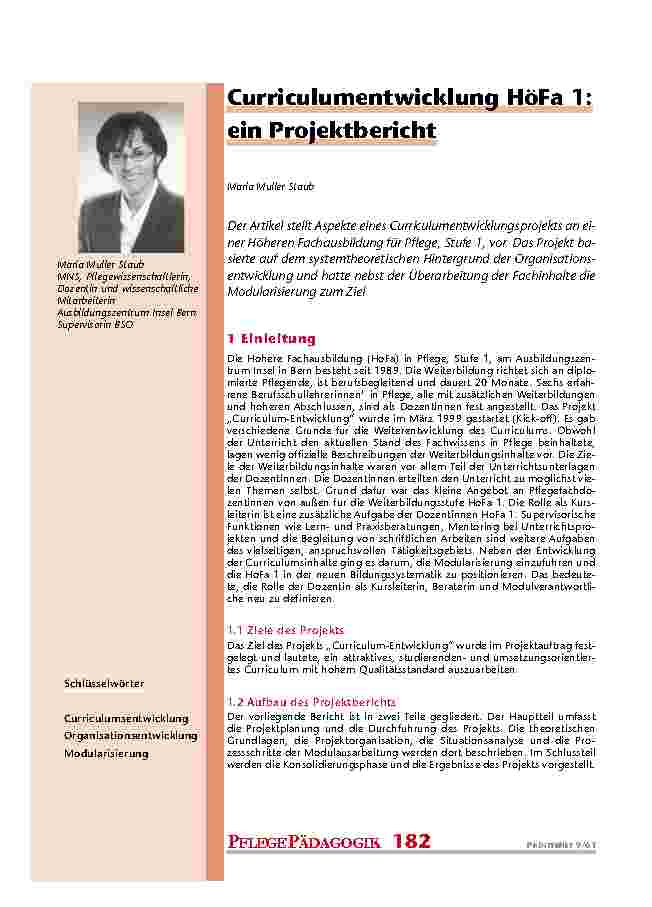 Curriculumentwicklung HöFa 1: ein Projektbericht