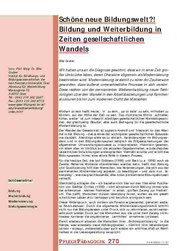 Schöne neue Bildungswelt?! Bildung und Weiterbildung in Zeiten gesellschaftlichen Wandels