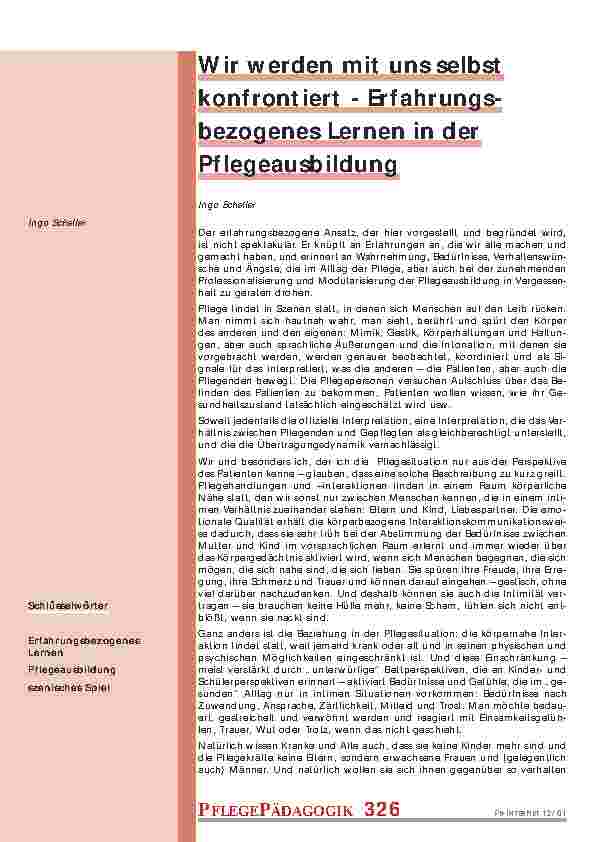 Wir werden mit uns selbst konfrontiert - Erfahrungsbezogenes Lernen in der Pflegeausbildung