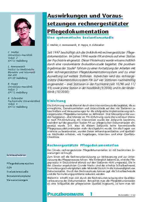 Auswirkungen und Voraussetzungen rechnergestützter Pflegedokumentation