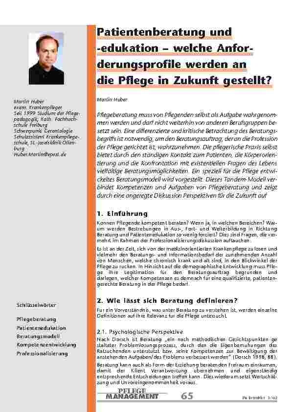 Patientenberatung und -edukation – welche Anforderungsprofile werden an die Pflege in Zukunft gestellt?