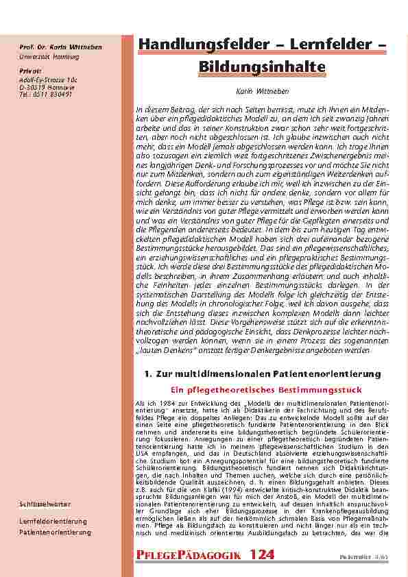 Handlungsfelder – Lernfelder – Bildungsinhalte