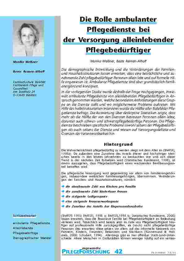 Die Rolle ambulanterPflegedienste beider Versorgung alleinlebenderPflegebedürftiger