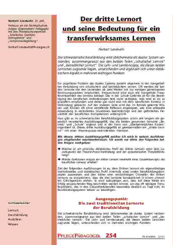 Der dritte Lernortund seine Bedeutung für eintransferwirksames Lernen