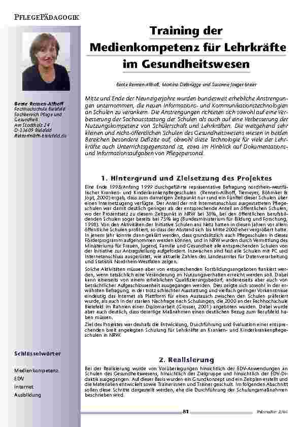 Training derMedienkompetenz für Lehrkräfteim Gesundheitswesen