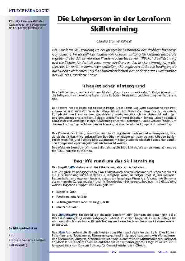 Die Lehrperson in der LernformSkillstraining