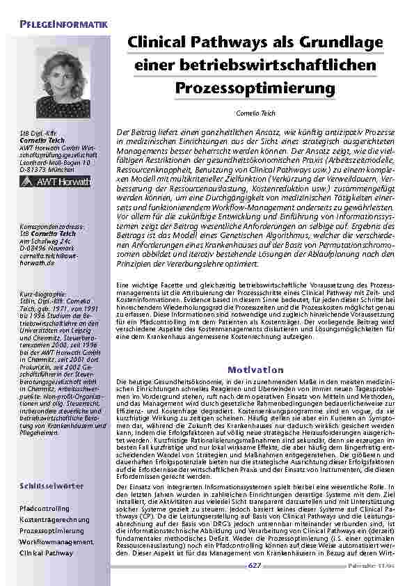 Clinical Pathways als Grundlageeiner betriebswirtschaftlichenProzessoptimierung