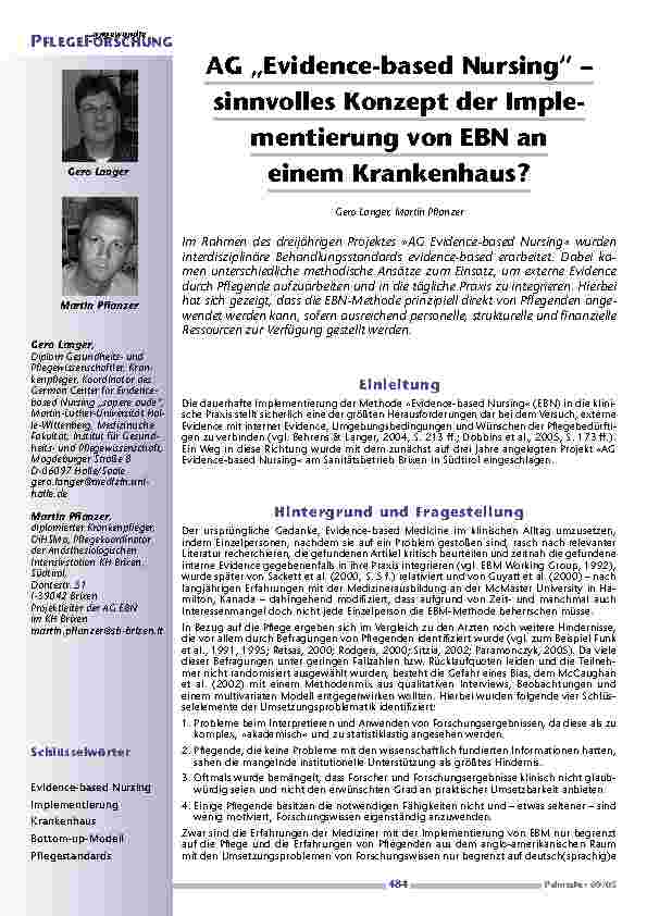 AG „Evidence-based Nursing“ – sinnvolles Konzept der Implementierung von EBN an einem Krankenhaus?