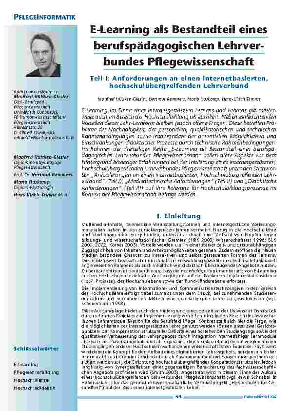 E-Learning als Bestandteil einesberufspädagogischen Lehrverbundes Pflegewissenschaft