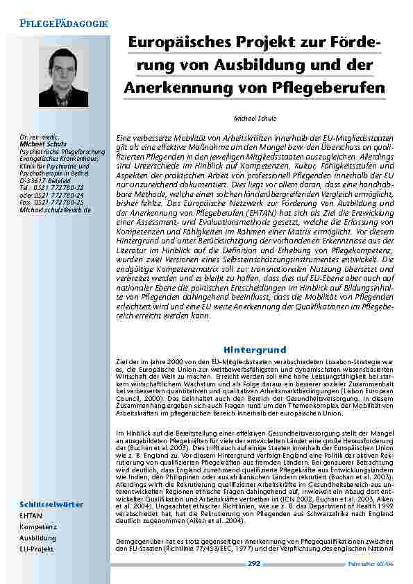Europäisches Projekt zur Förderung von Ausbildung und der Anerkennung von Pflegeberufen