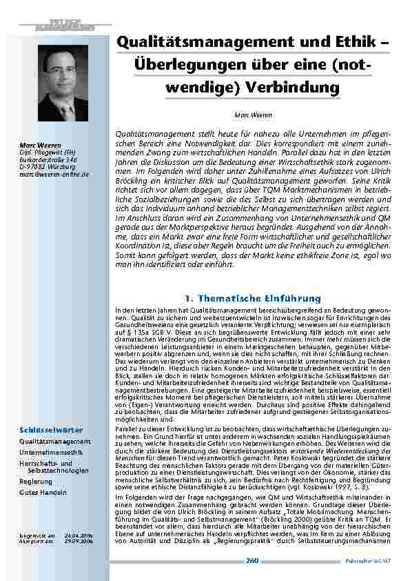Qualitätsmanagement und Ethik –Überlegungen über eine (not-wendige) Verbindung
