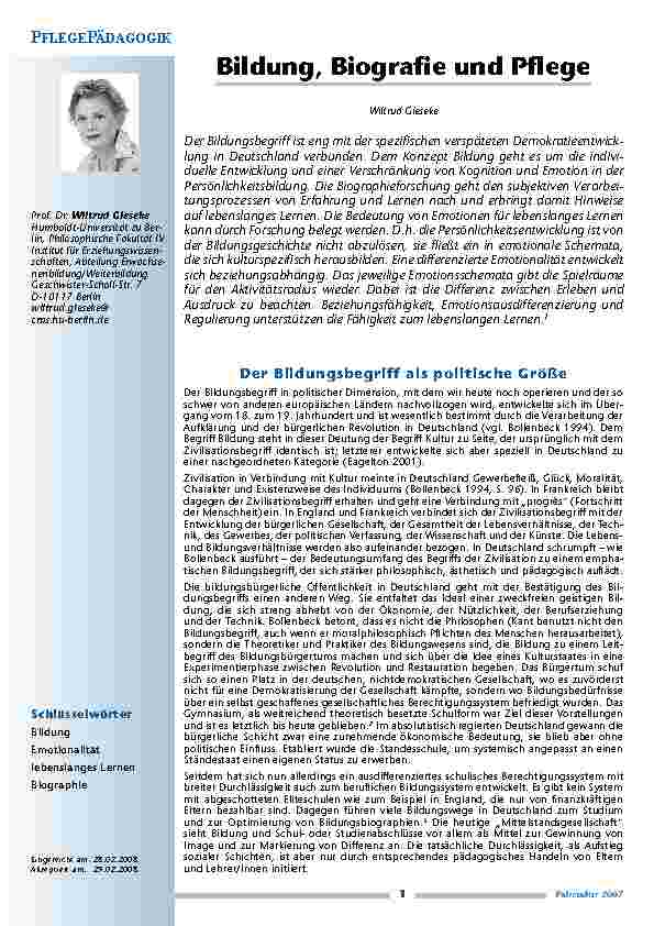 Bildung, Biografie und Pflege