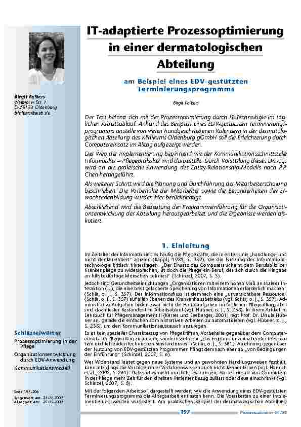 IT-adaptierte Prozessoptimierung in einer dermatologischen Abteilung am Beispiel eines EDV-gestützten Terminierungsprogramms