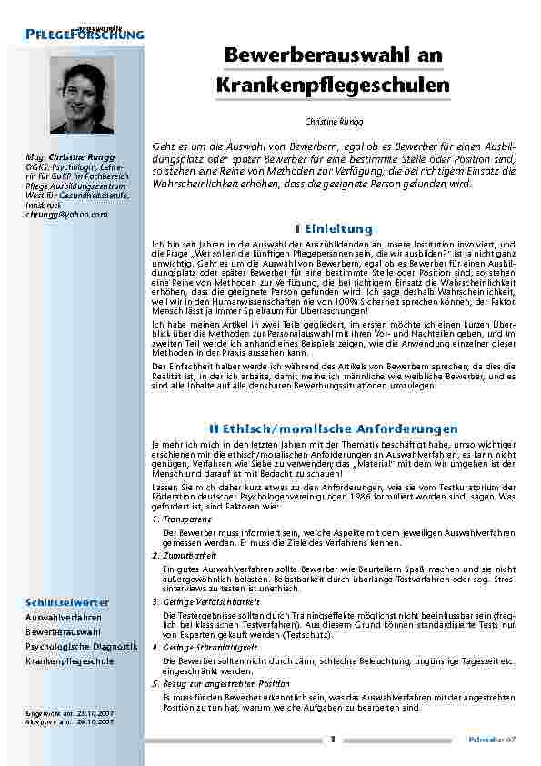 Bewerberauswahl an Krankenpflegeschulen