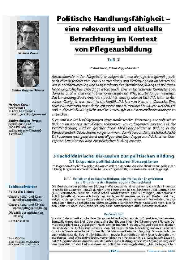 Politische Handlungsfähigkeit – eine relevante und aktuelle Betrachtung im Kontext von Pflegeausbildung	Teil 2