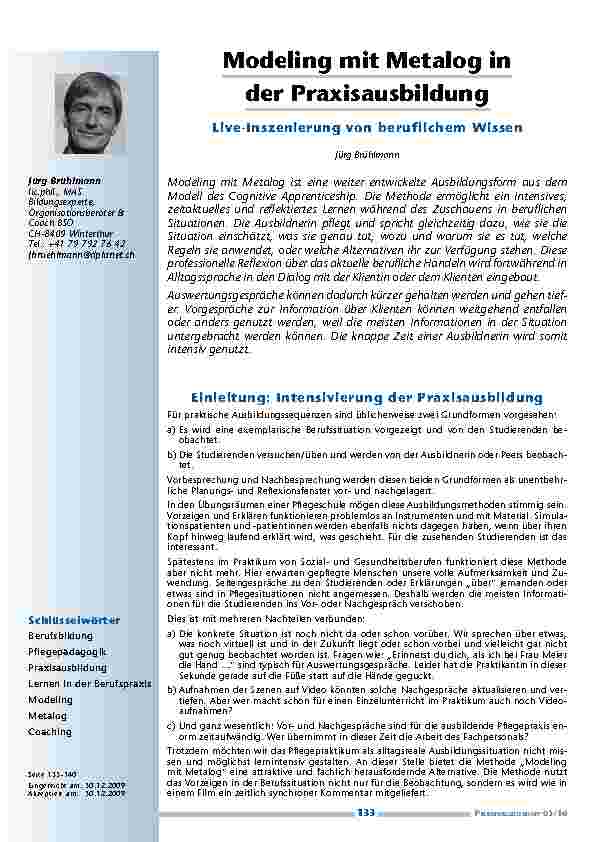 Modeling mit Metalog in der Praxisausbildung–Live-Inszenierung von beruflichem Wissen
