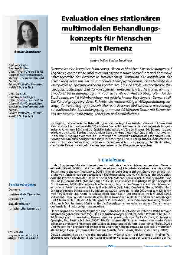 Evaluation eines stationären multimodalen Behandlungskonzepts für Menschen mit Demenz