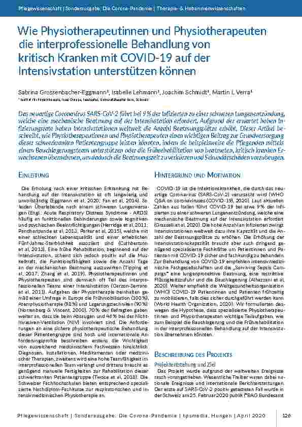 Wie Physiotherapeutinnen und Physiotherapeuten die interprofessionelle Behandlung von kritisch Kranken mit COVID-19 auf der Intensivstation unterstützen können.