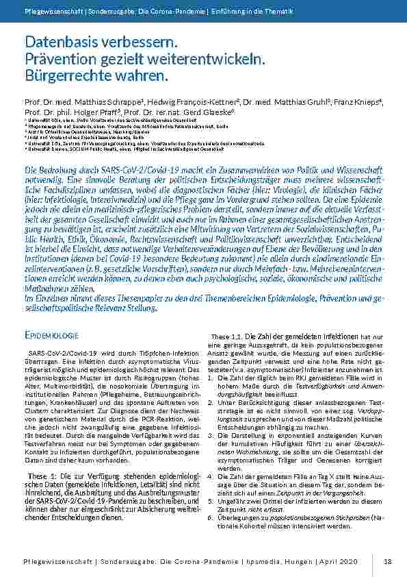 Datenbasis verbessern. Prävention gezielt weiterentwickeln. Bürgerrechte wahren.