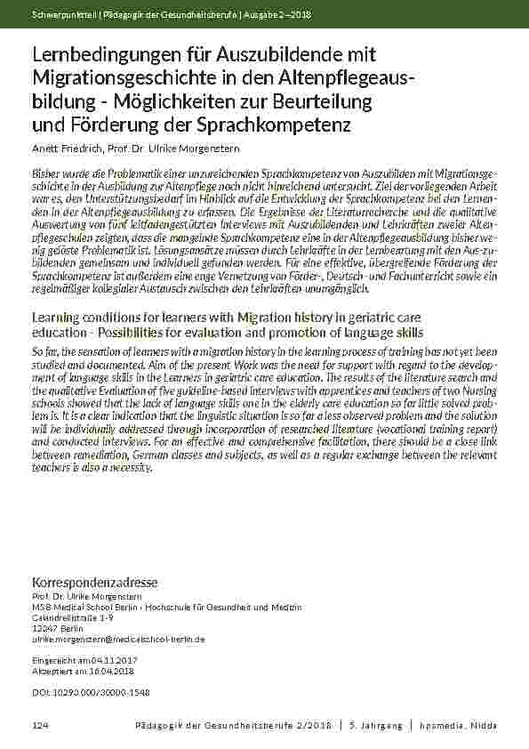 Lernbedingungen für Auszubildende mit Migrationsgeschichte in den Altenpflegeaus-bildung - Möglichkeiten zur Beurteilung und Förderung der Sprachkompetenz