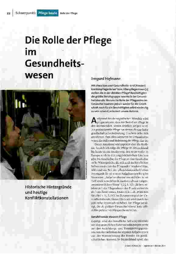 Die Rolle der Pflege im Gesundheitswesen