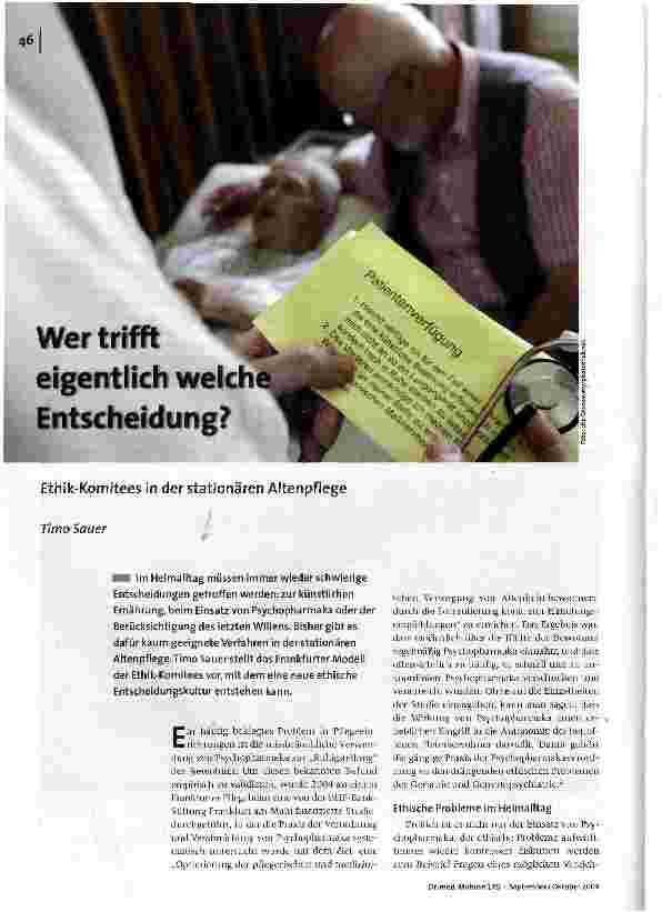 Wer trifft eigentlich welche Entscheidung?Ethik-Komitees in der stationären Altenpflege
