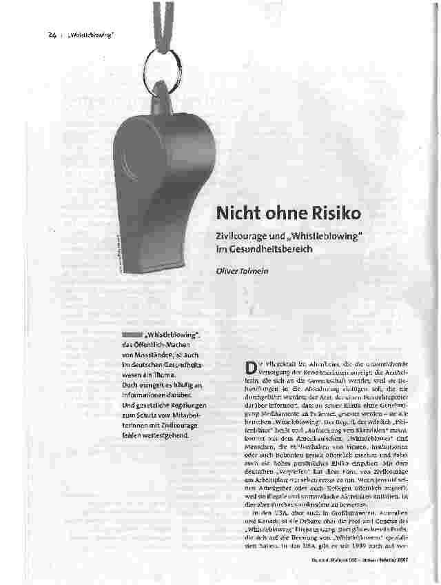 Nicht ohne RisikoZivilcourage und Whistleblowing im Gesundheitsbereich