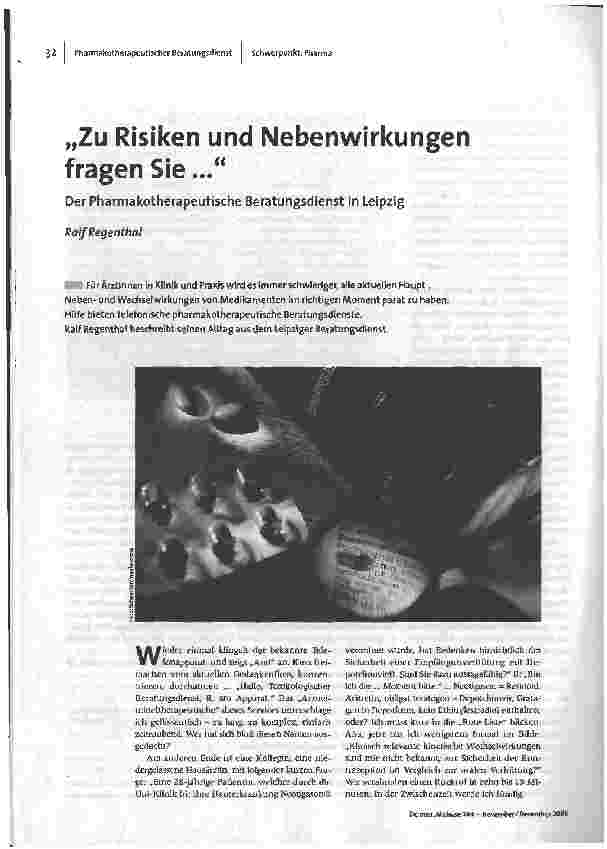 Zu Risiken und Nebenwirkungen fragen Sie...Der Pharmakotherapeutische Beratungsdienst in Leipzig