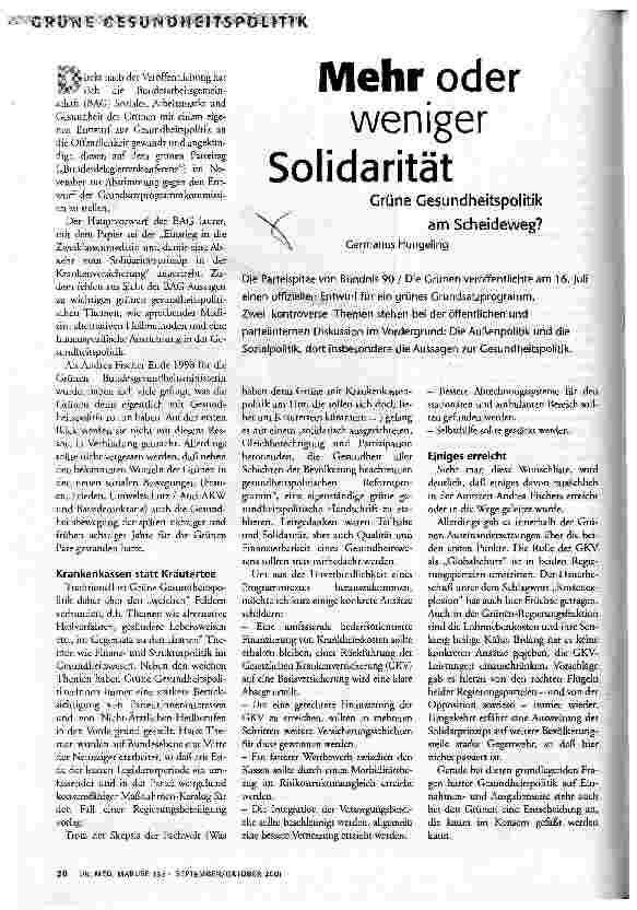 Mehr oder weniger Solidarität Grüne Gesundheitspolitik am Scheideweg?