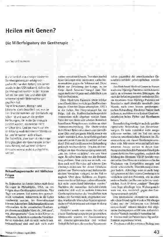 Heilen mit Genen? Die Mißerfolgsstory der Gentherapie