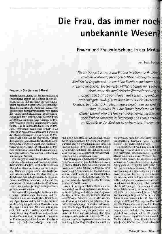 Die Frau, das immer noch unbekannte Wesen? Frauen und Frauenforschung in der Medizin