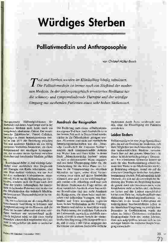 Würdiges Sterben Palliativmedizin und Anthroposophie