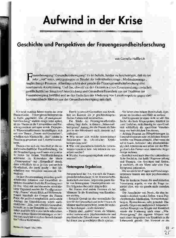 Aufwind in der Krise Geschichte und Perspektiven der Frauengesundheitsforschung