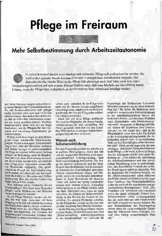 Pflege im Freiraum Mehr Selbstbestimung durch Arbeitszeitautonomie