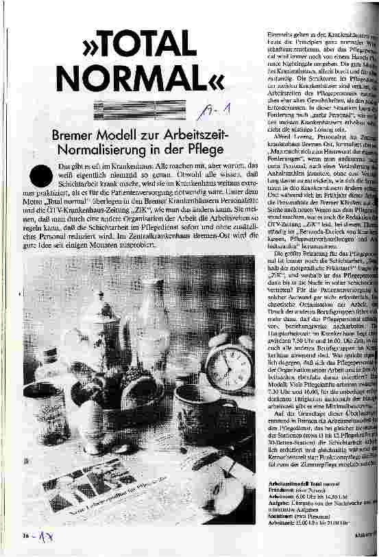 Total normal - Bremer Modell zur Arbeitszeit-Normalisierung in der Pflege