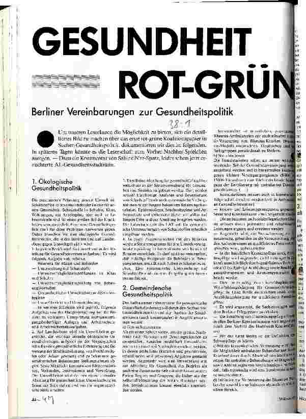 Gesundheit Rot-Grün Berliner Vereinbarungen zur Gesundheitspolitik