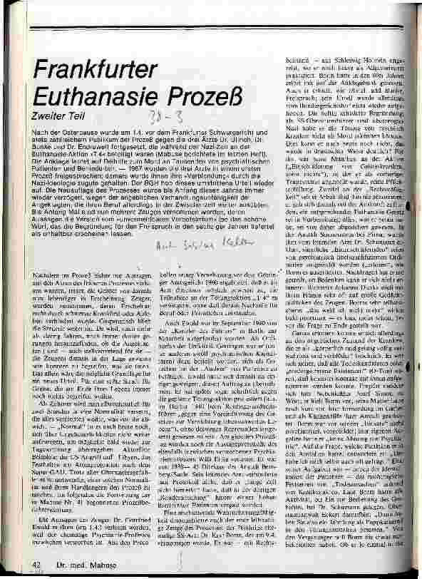 Frankfurter Euthanasie Prozeß Zweiter Teil