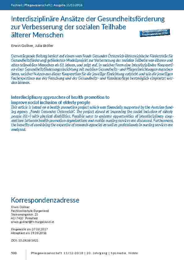 Interdisziplinäre Ansätze der Gesundheitsförderung zur Verbesserung der sozialen Teilhabe älterer Menschen